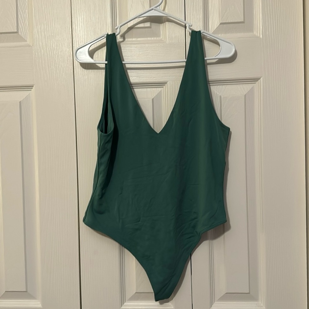 Babaton Forest Green V-Neck Bodysuit